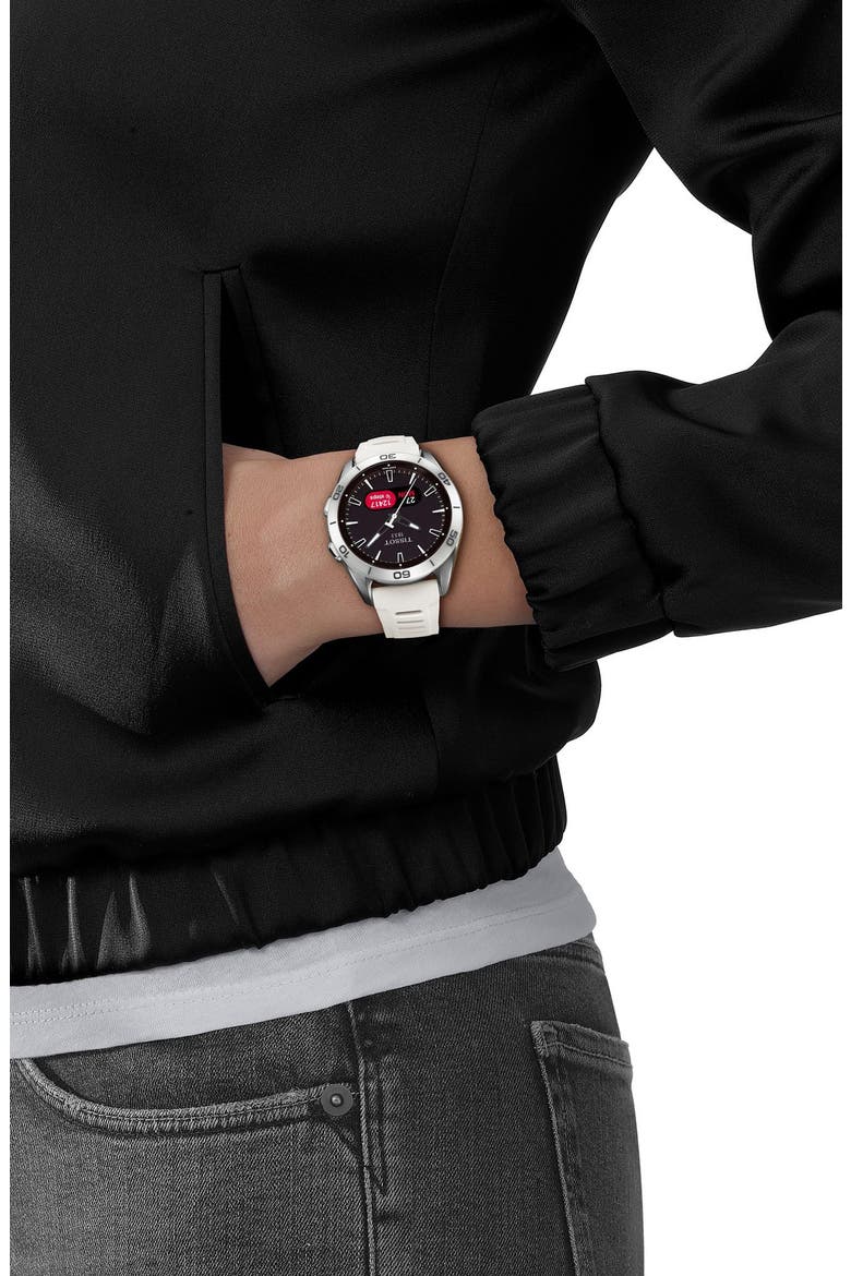 T-Touch Connect Sport Solar Smart Silicone Strap Watch, 43.75mm, Alternate, color, WHITE