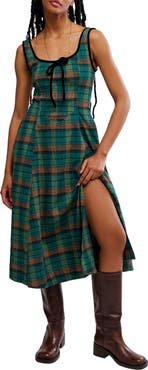 Free People Freya Plaid Bow Midi Dress