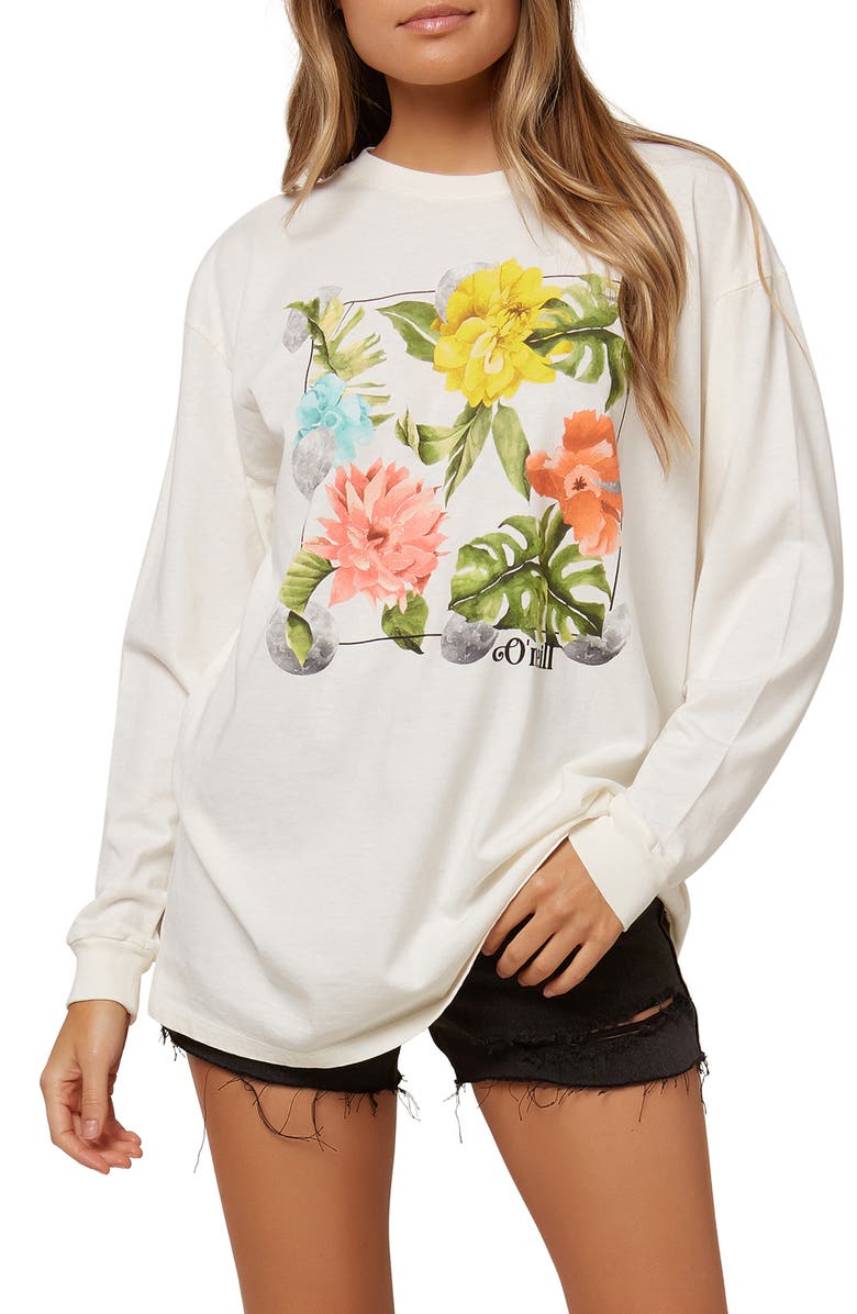 O'Neill Moon Phase Long Sleeve Cotton Graphic Tee, Main, color, Winter White