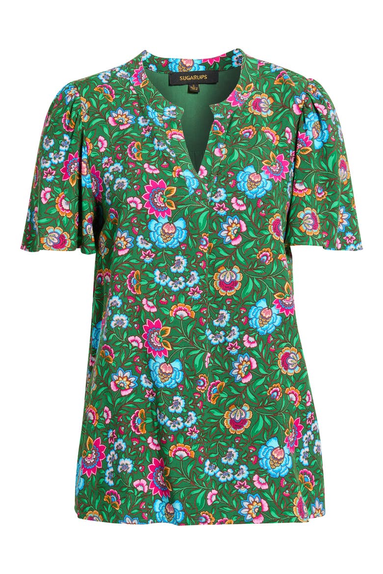 Mivie Floral Pleated Top, Alternate, color, KELLY-MULTI
