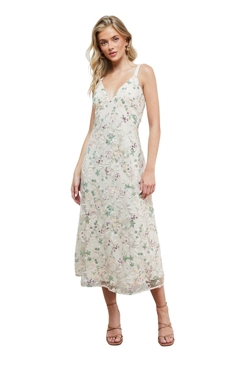 Oasis Hand Embellished V-Neck Midi Dress, Main, color, Ivory