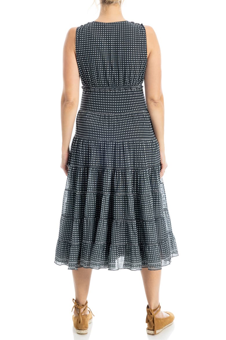 V-Neck Sleeveless Mesh Midi Dress, Alternate, color, BLACK/IVORY GAME DOT