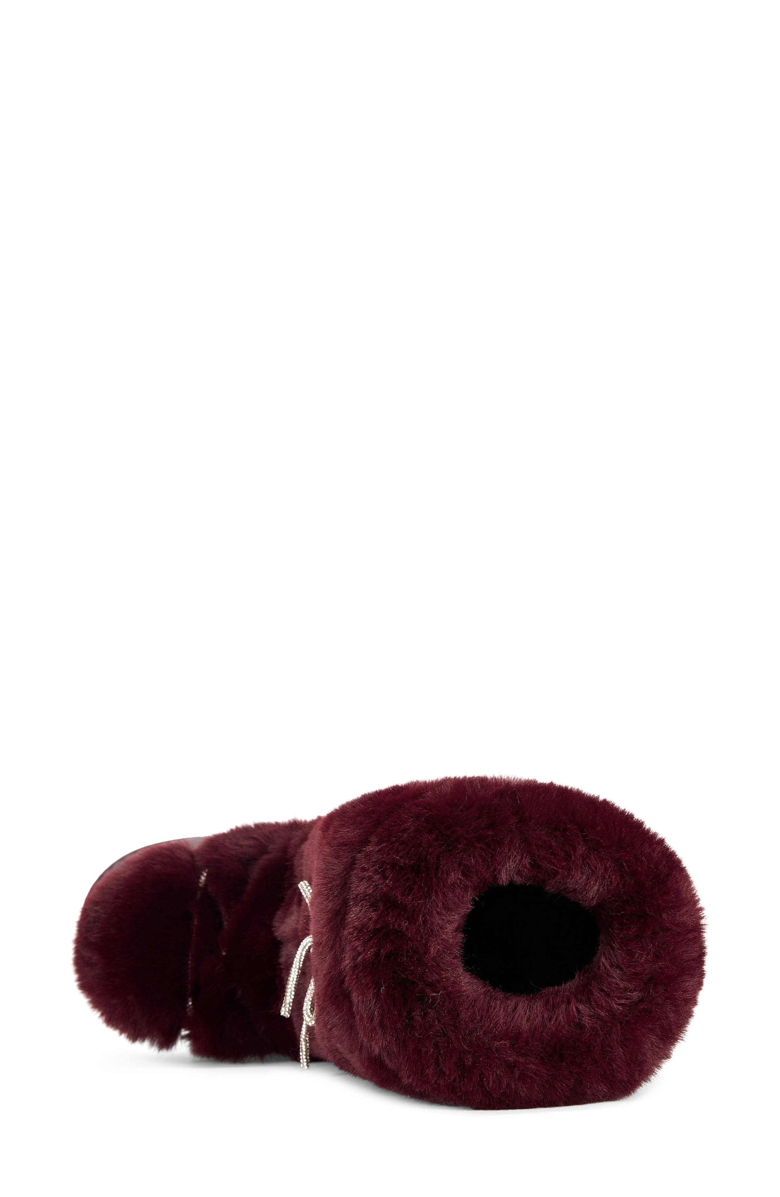 Karmela Faux Leather and Faux Fur Boot, Alternate, color, BURGUNDY