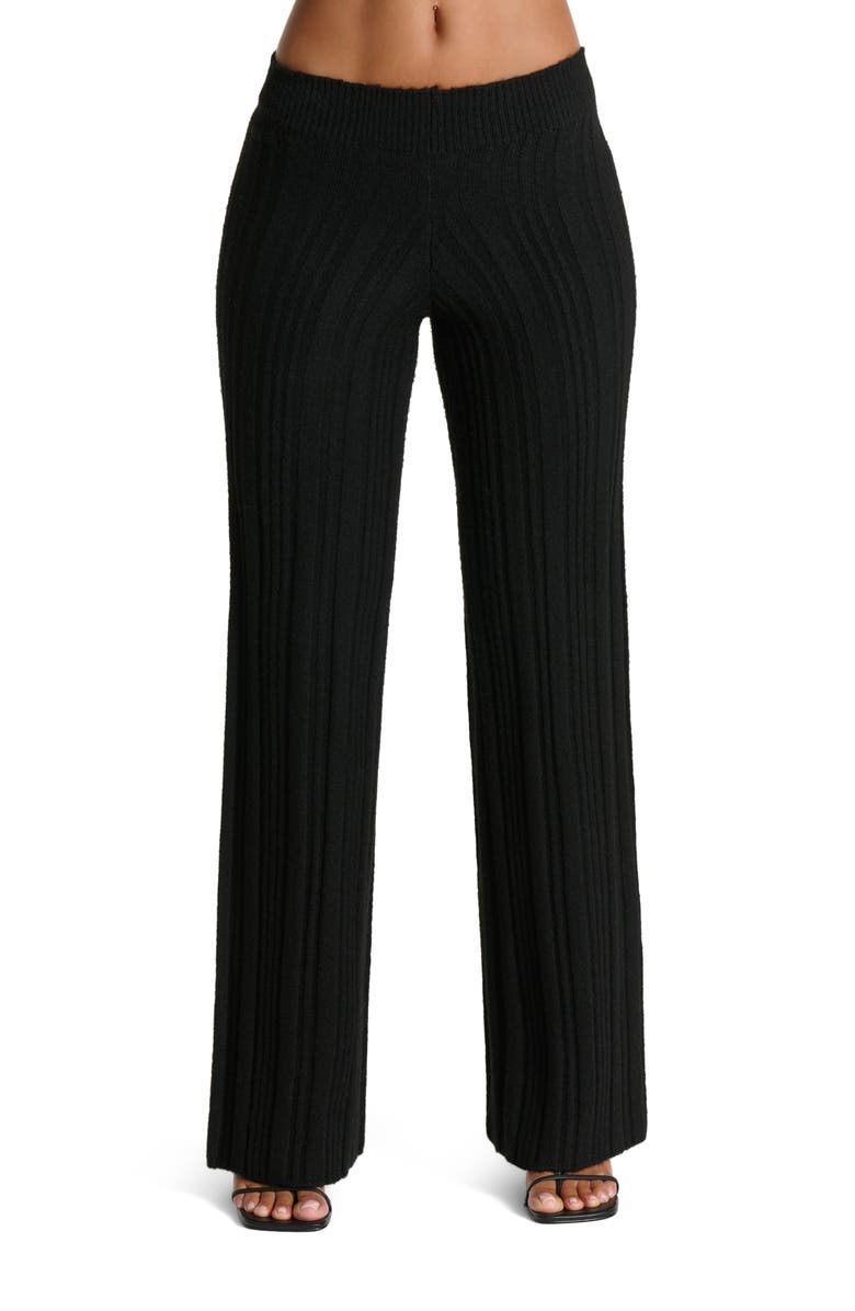 Naked Wardrobe Rib Wide Leg Pants, Main, color, Black
