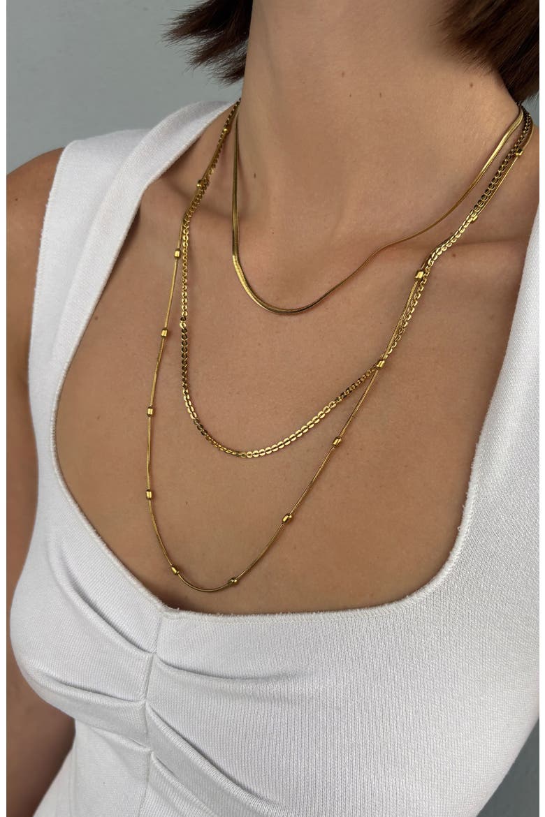 Set of 3 Tarnish Resistant Layered Chain Necklaces, Main, color, GOLD