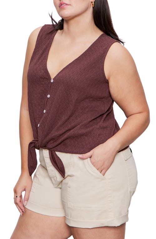Sanctuary Vacation Textured Tie Front Button-up Tank In Brown