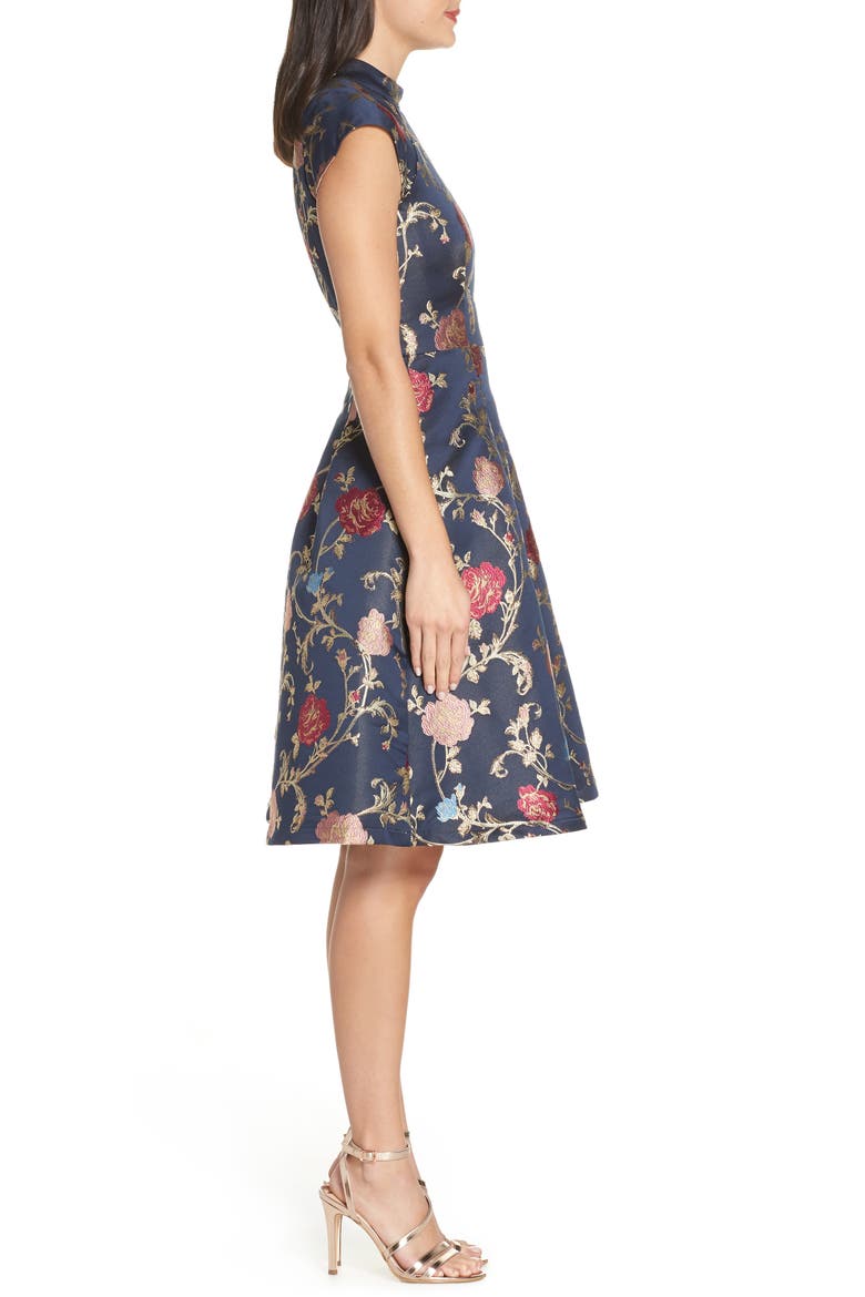 Floral Print Party Dress, Alternate, color, NAVY