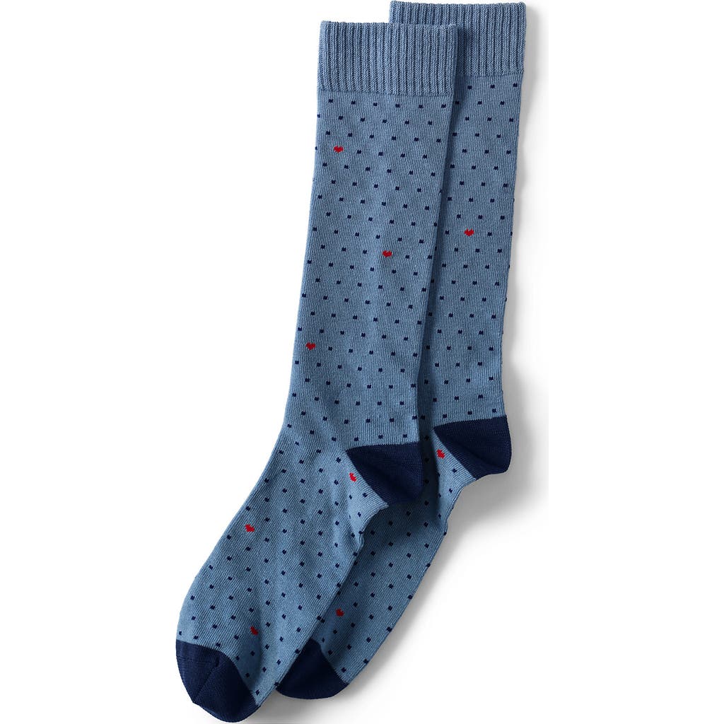 Lands' End Novelty Crew Socks In Pale Slate Blue Hearts