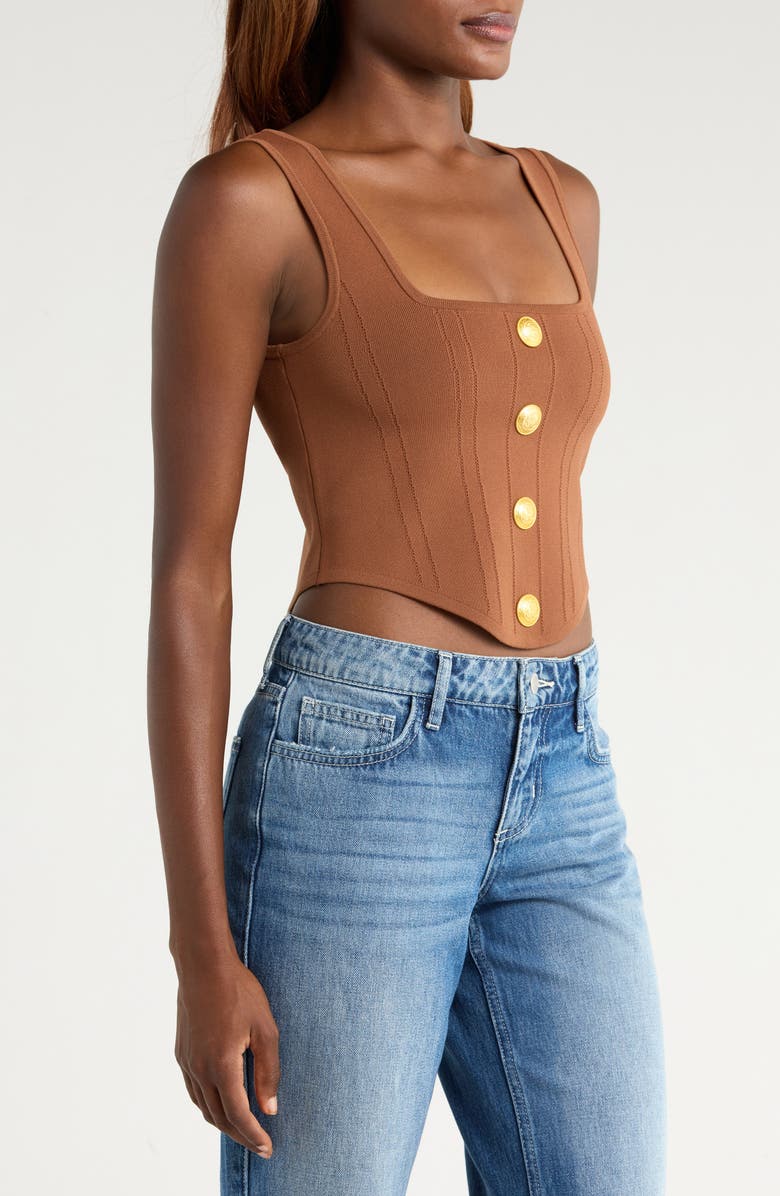 L'AGENCE Saga Square Neck Tank, Alternate, color, Sepia Brown/ Gold