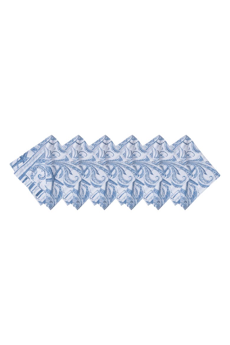 Tidal Waves Set of 6 Cloth Napkins, Main, color, Blue