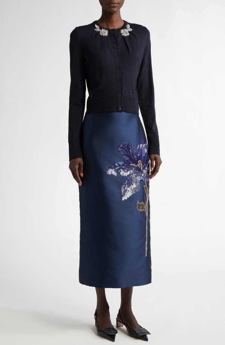 Erdem Drape Detail Embellished Wool Cardigan, Alternate, color,