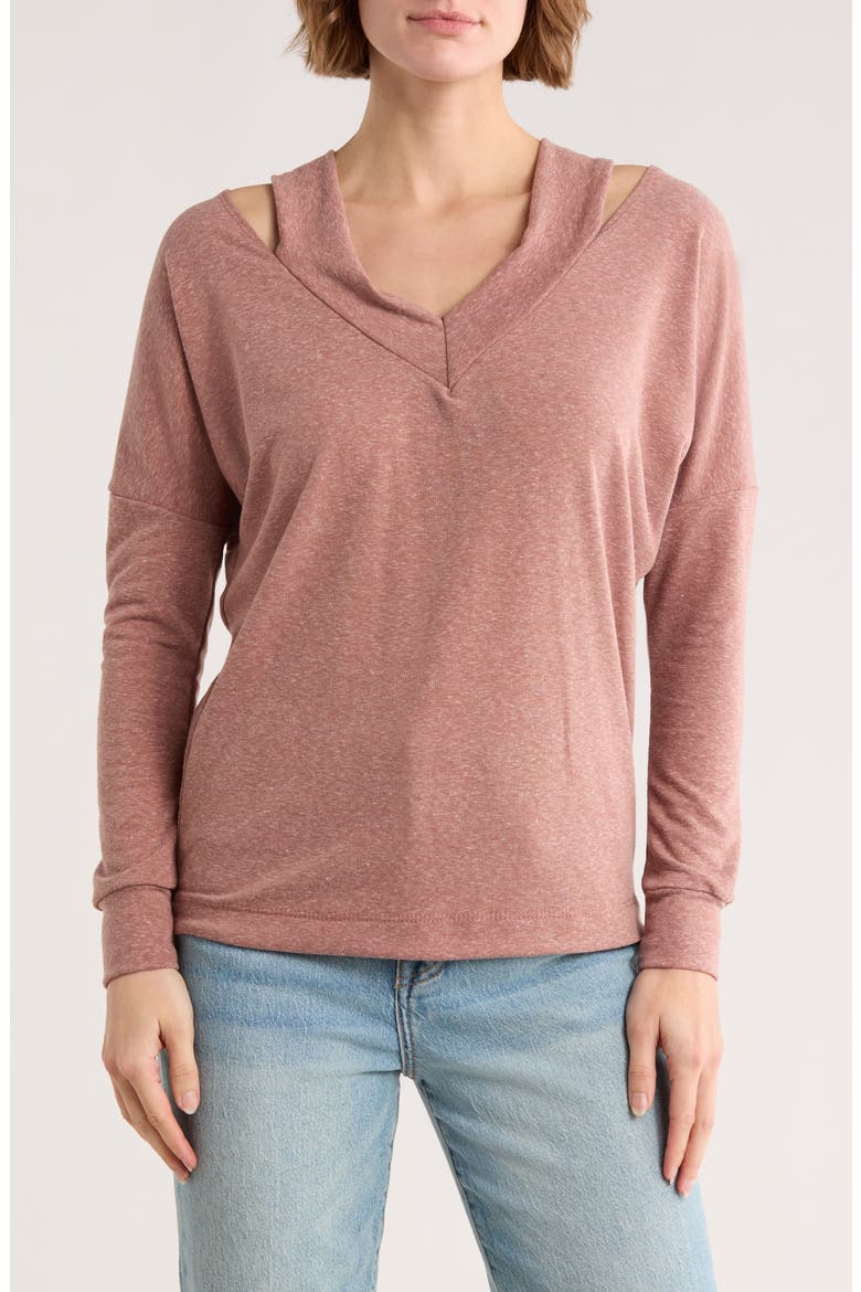 V-Neck Cold Shoulder Sweater, Main, color, BRANDIED MELON