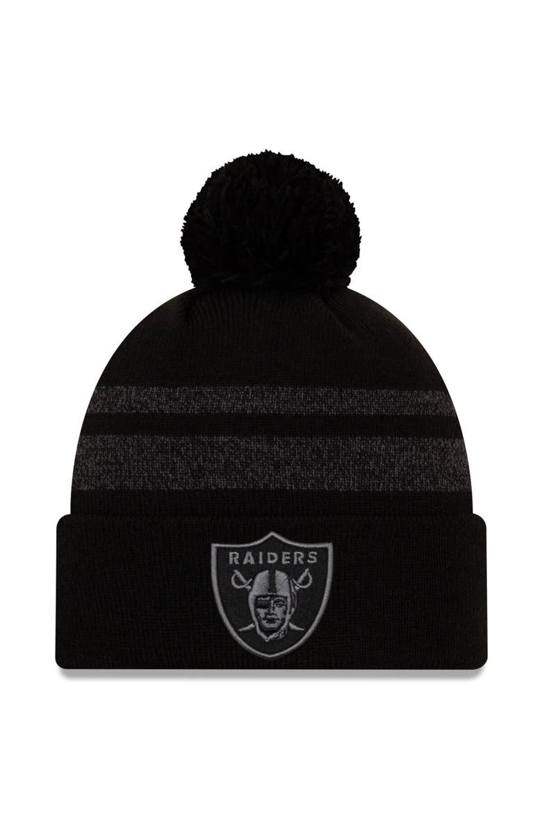 New Era Men's New Era Black Las Vegas Raiders Dispatch Cuffed Knit Hat With Pom, Main, color, 
