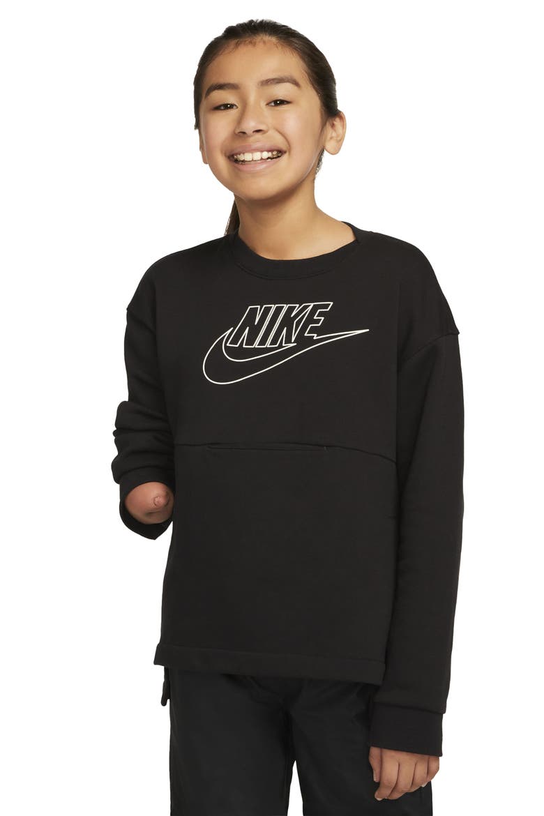 Kids' Fleece Crewneck Sweatshirt, Main, color, BLACK/ WHITE
