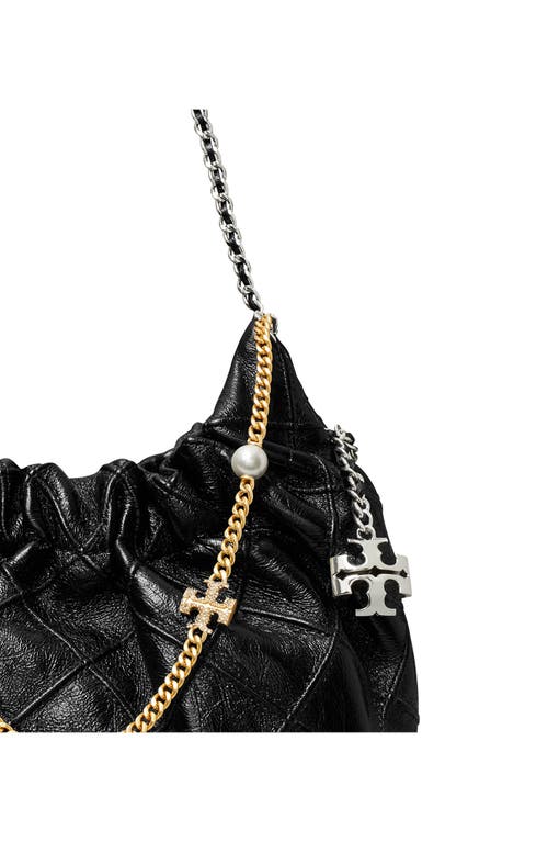 Tory Burch Mini Fleming Distressed Leather Hobo Bag In Pink