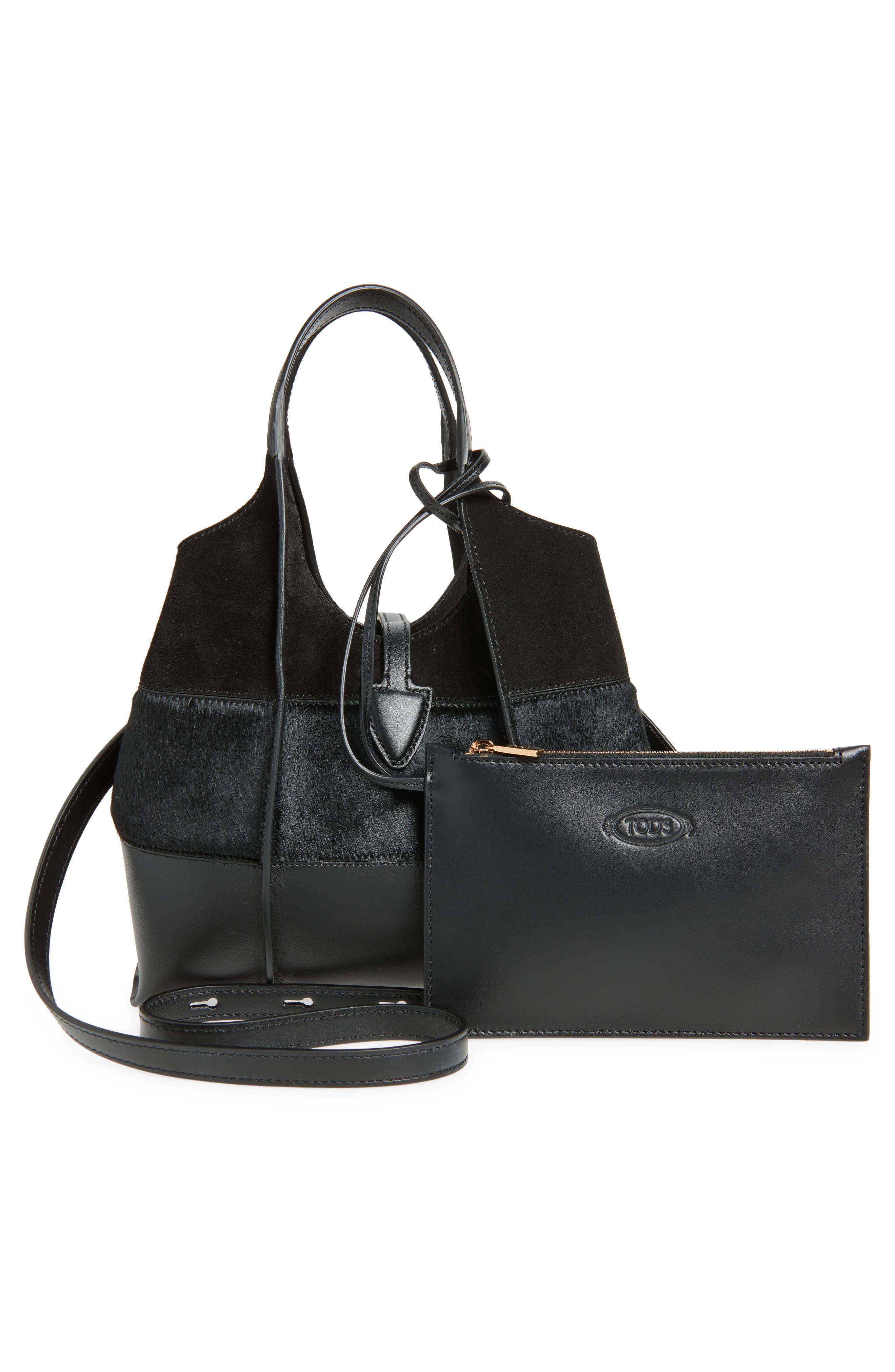 Tod's Mini T Timeless Mixed Media Tote, Alternate, color, Nero