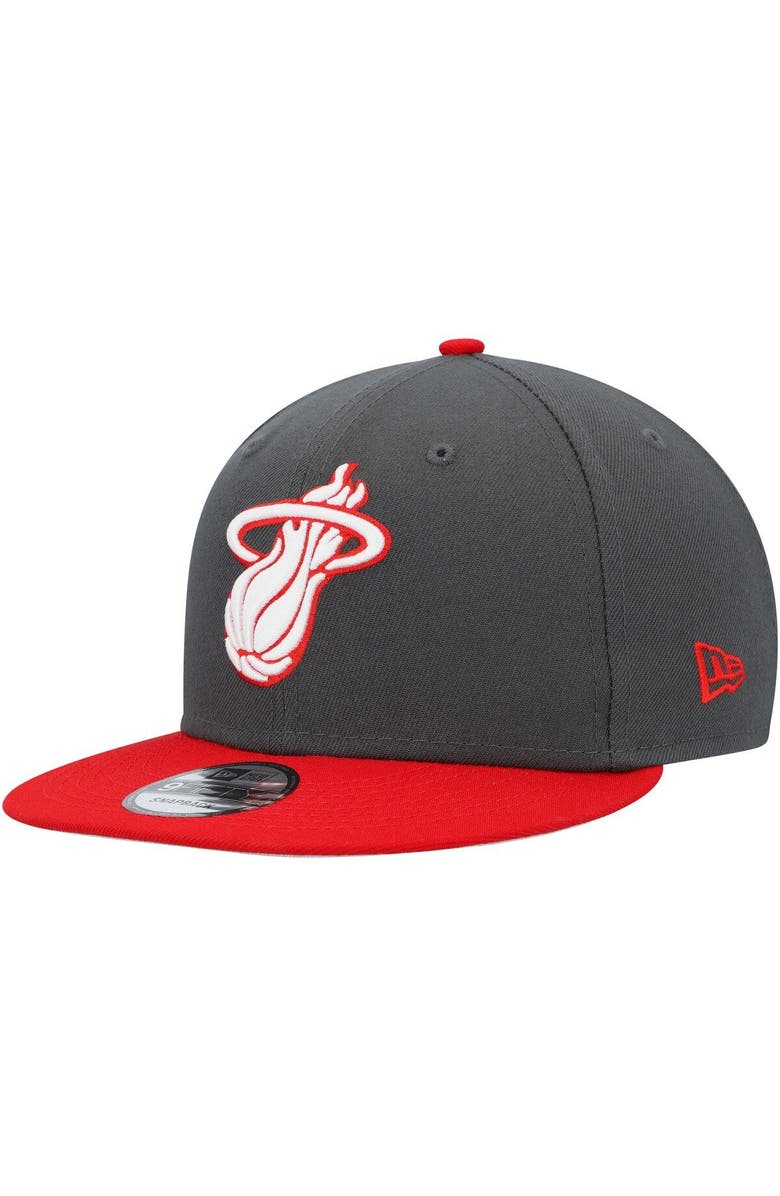 New Era Men's New Era  Charcoal/Scarlet Miami Heat Two-Tone Color Pack 9FIFTY Snapback Hat, Main, color, 