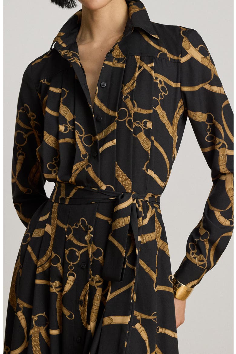 Belt Print Long Sleeve Crêpe de Chine Midi Shirtdress, Alternate, color, BLACK/ MULTI