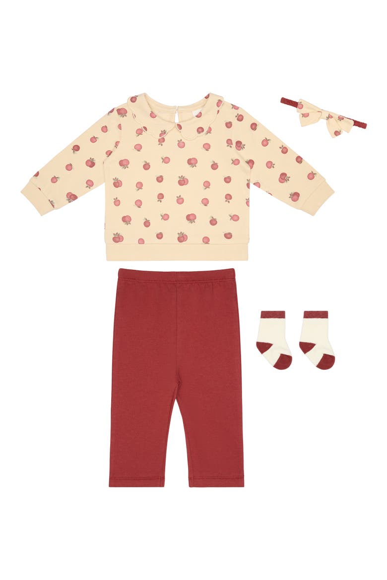 4-Piece Apple Print Collared Top, Pants, Headband & Socks Set, Alternate, color, APPLES