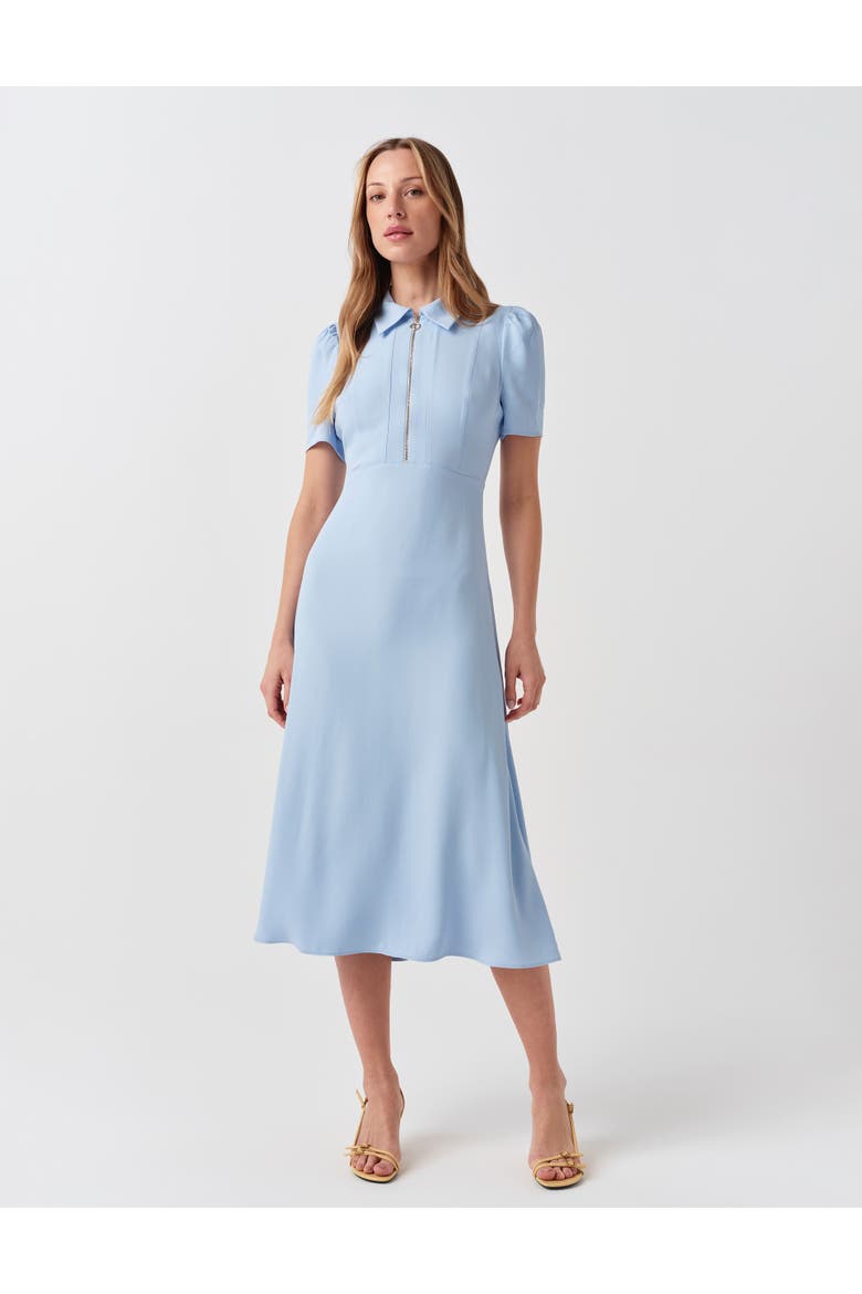 Haisley Collared Zip Front Midi Dress, Alternate, color, Light Blue