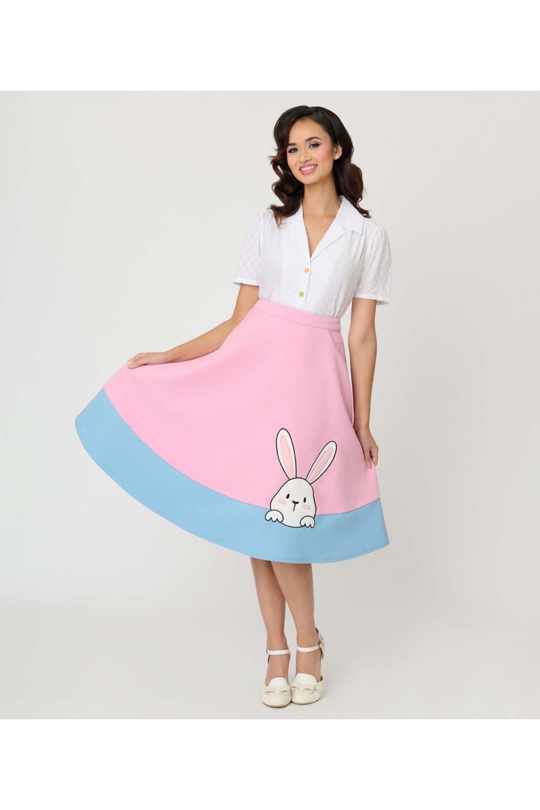 High Waist Soda Shop Swing Skirt, Main, color, Pink W/Blue Border