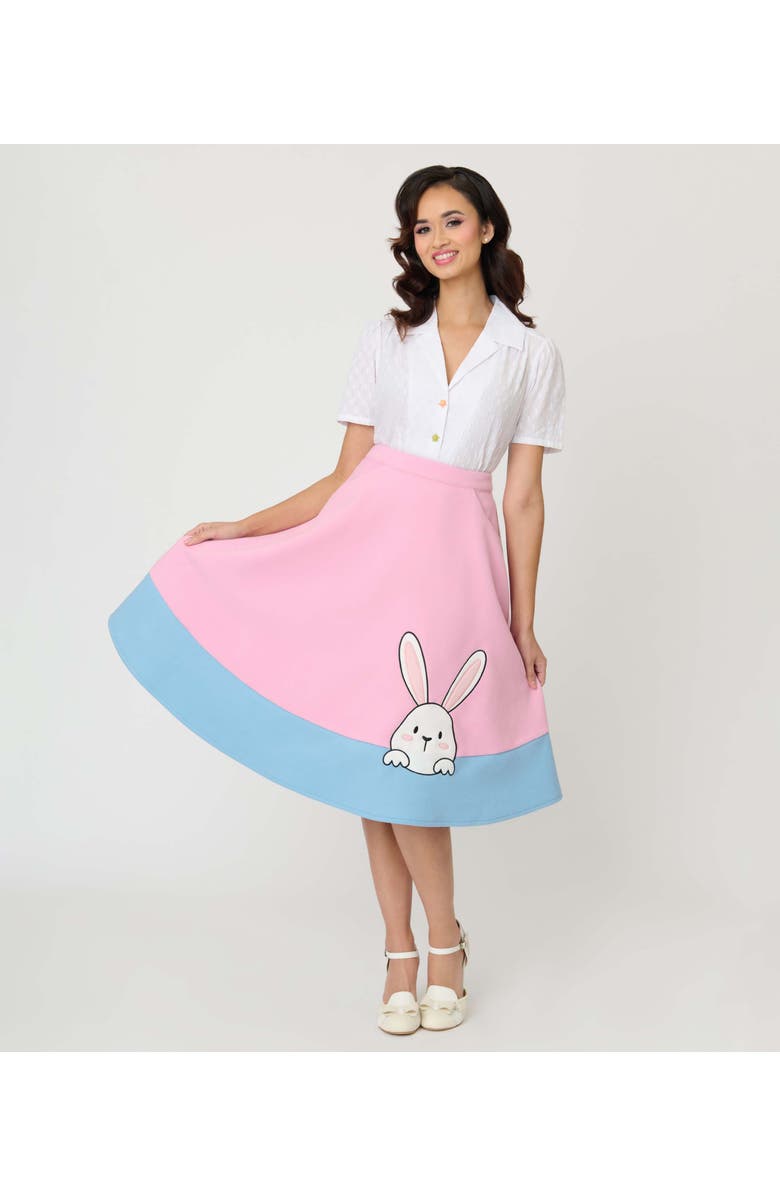 Unique Vintage High Waist Soda Shop Swing Skirt, Main, color, Pink W/Blue Border