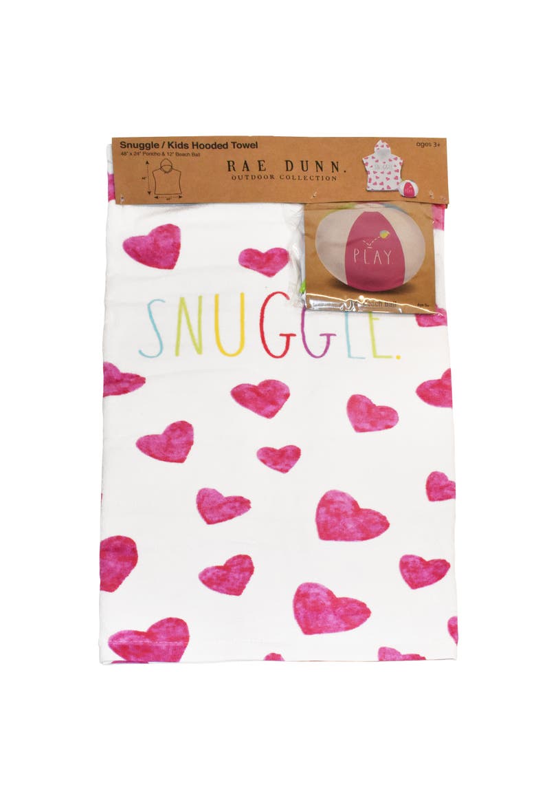 Snuggle Kids Hooded Towel and 12 Inch Beach Ball Hearts, Main, color, Multicolored
