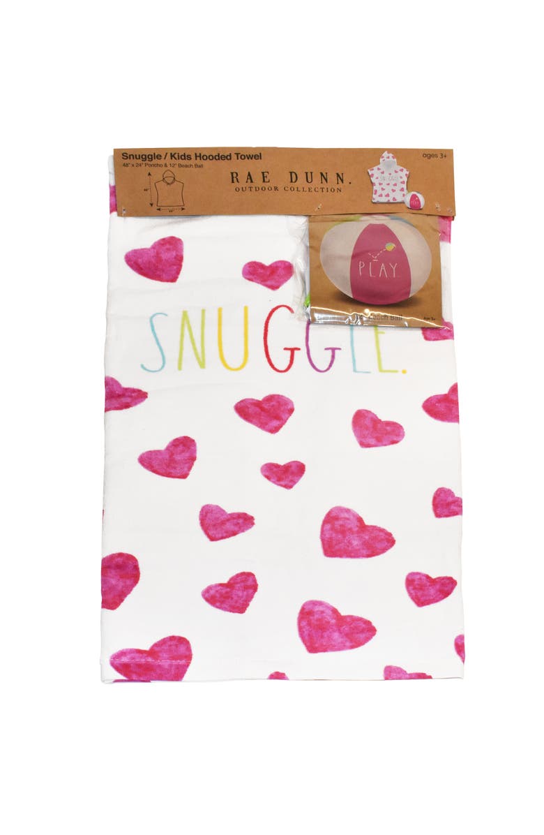 Rae Dunn Snuggle Kids Hooded Towel and 12 Inch Beach Ball Hearts, Main, color, Multicolored