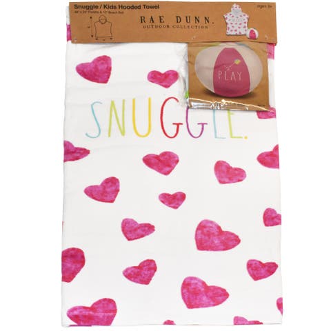 Snuggle Kids Hooded Towel and 12 Inch Beach Ball Hearts