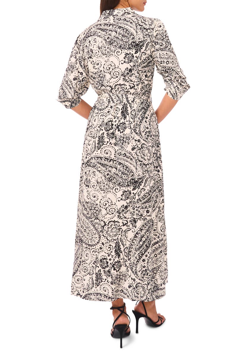 Vince Camuto Tie Belt Roll Tab Sleeve Maxi Shirtdress, Alternate, color, Rich Black/ Ivory