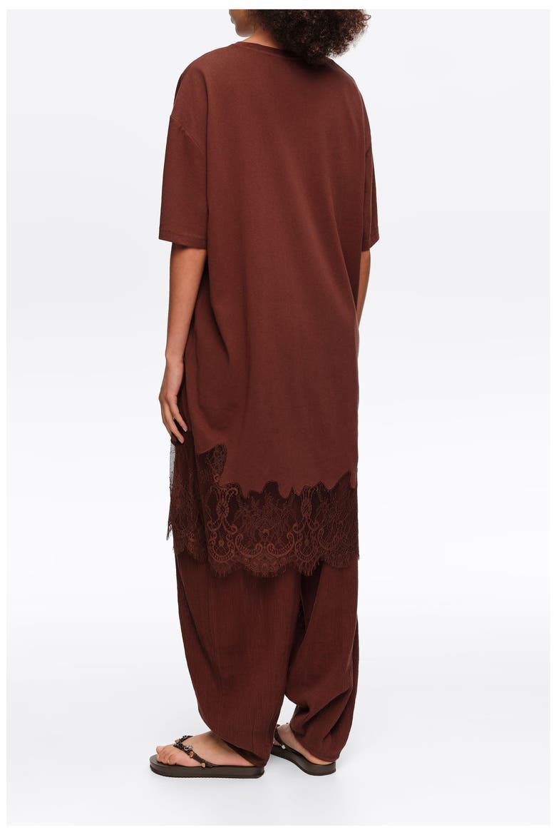 Short Lace T-Shirt Dress, Alternate, color, BROWN