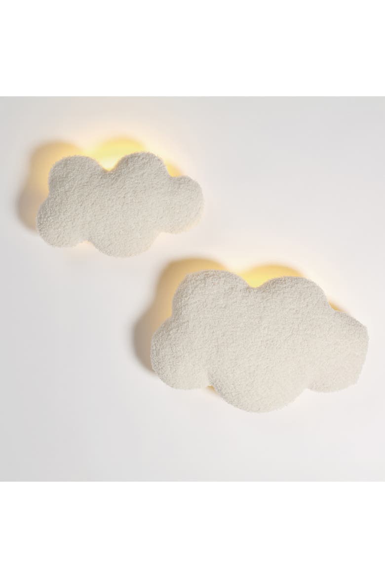 Soft White Puffy LED Light-Up Glowing Clouds 2-Pack Wall Decor, Alternate, color, Cream