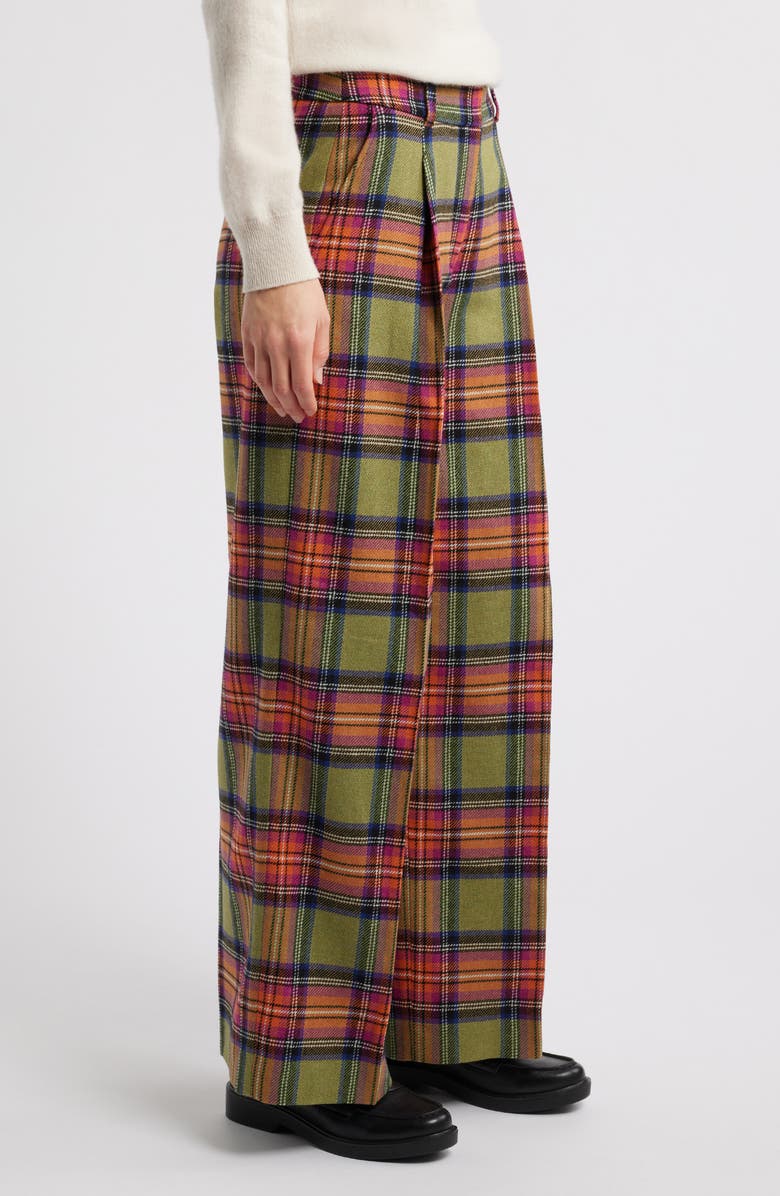 Boden Chiswick Plaid Wide Leg Pants, Alternate, color, Green And Purple Check