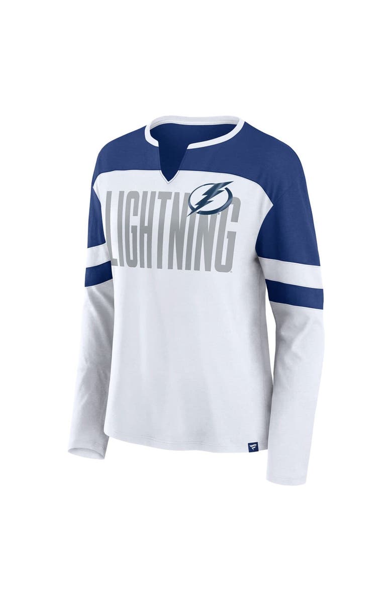 FANATICS Women's Fanatics White/Blue Tampa Bay Lightning Frozen Long Sleeve Notch Neck T-Shirt, Alternate, color, White