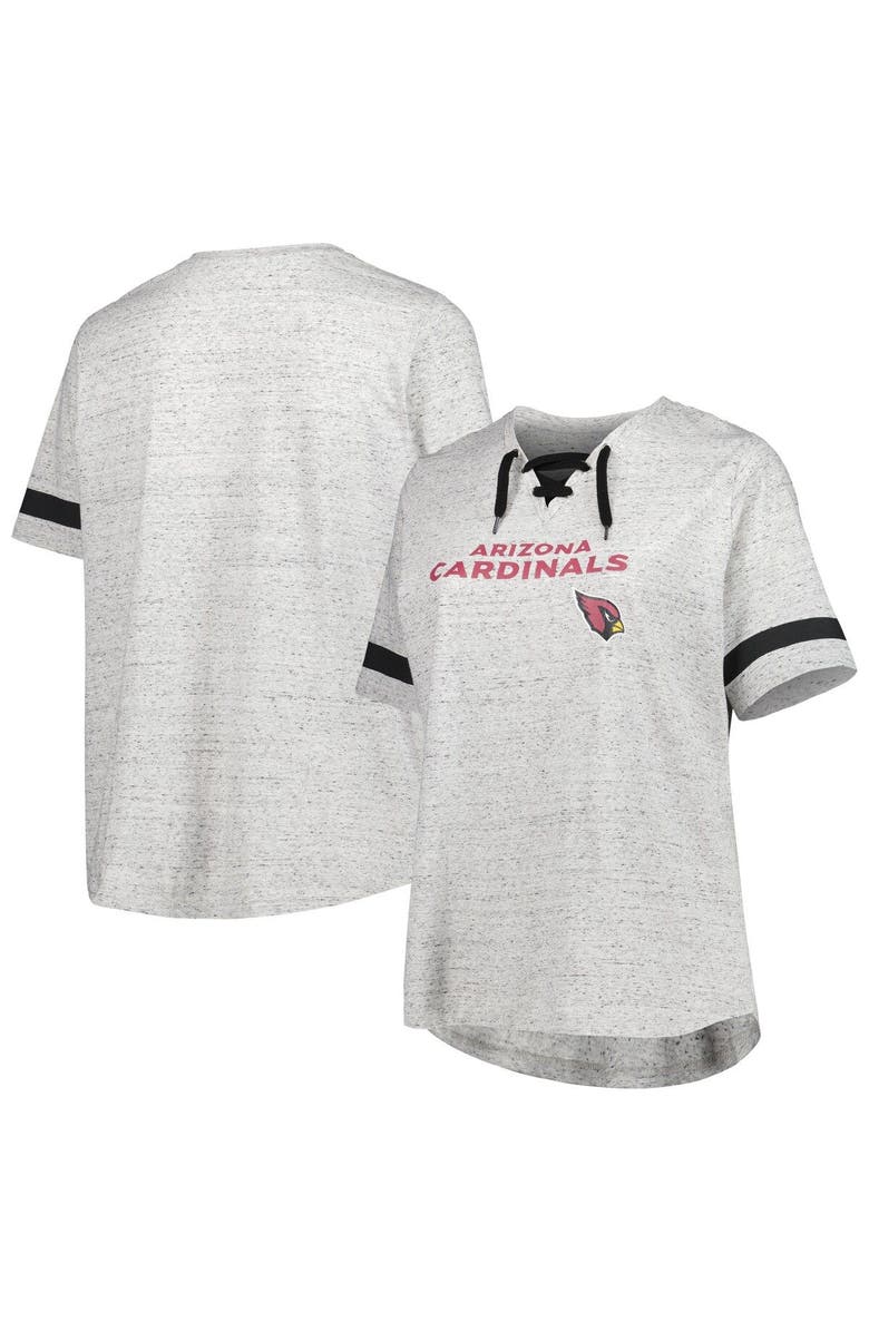 PROFILE Women's Heather Gray Arizona Cardinals Plus Size Lace-Up V-Neck T-Shirt, Main, color,