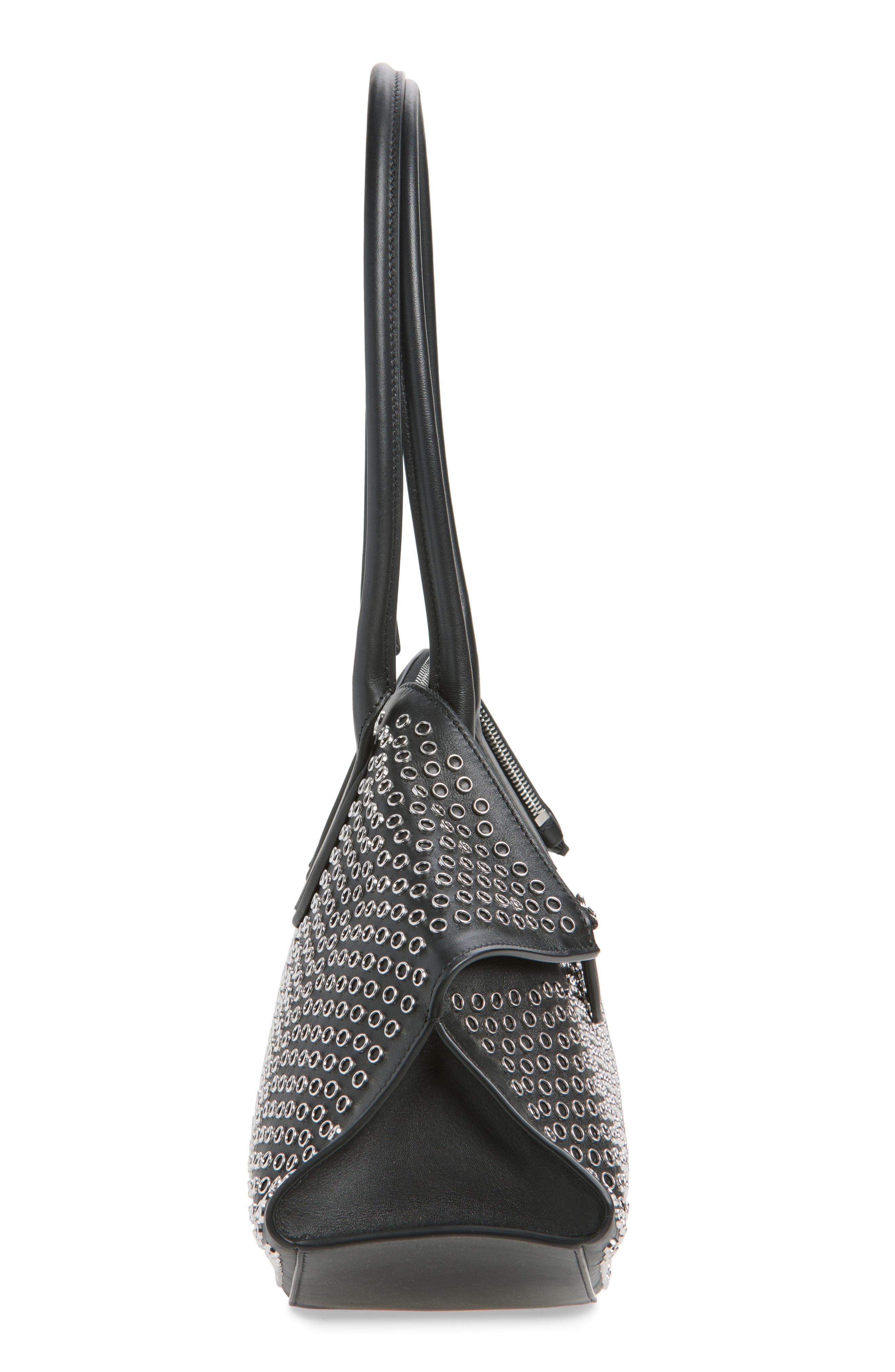 McQueen Medium Manta Grommet Leather Handbag, Alternate, color, Black/ Silver