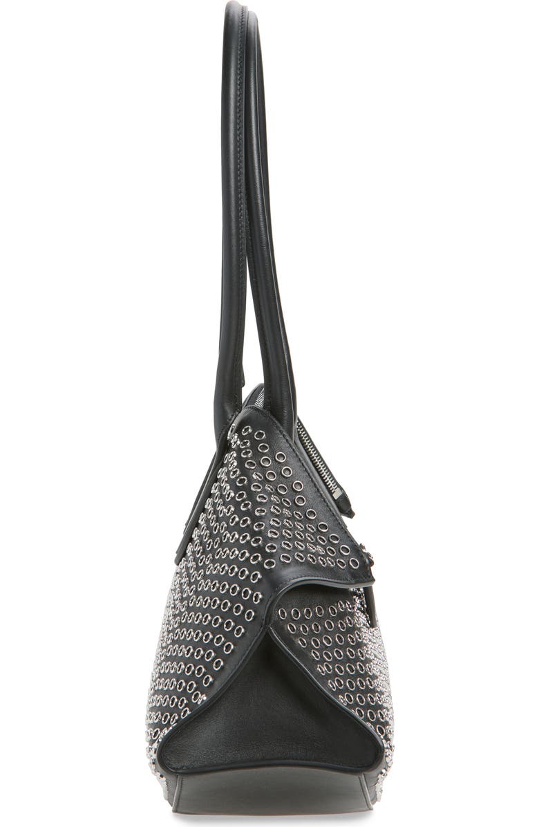 McQueen Medium Manta Grommet Leather Handbag, Alternate, color, Black/ Silver