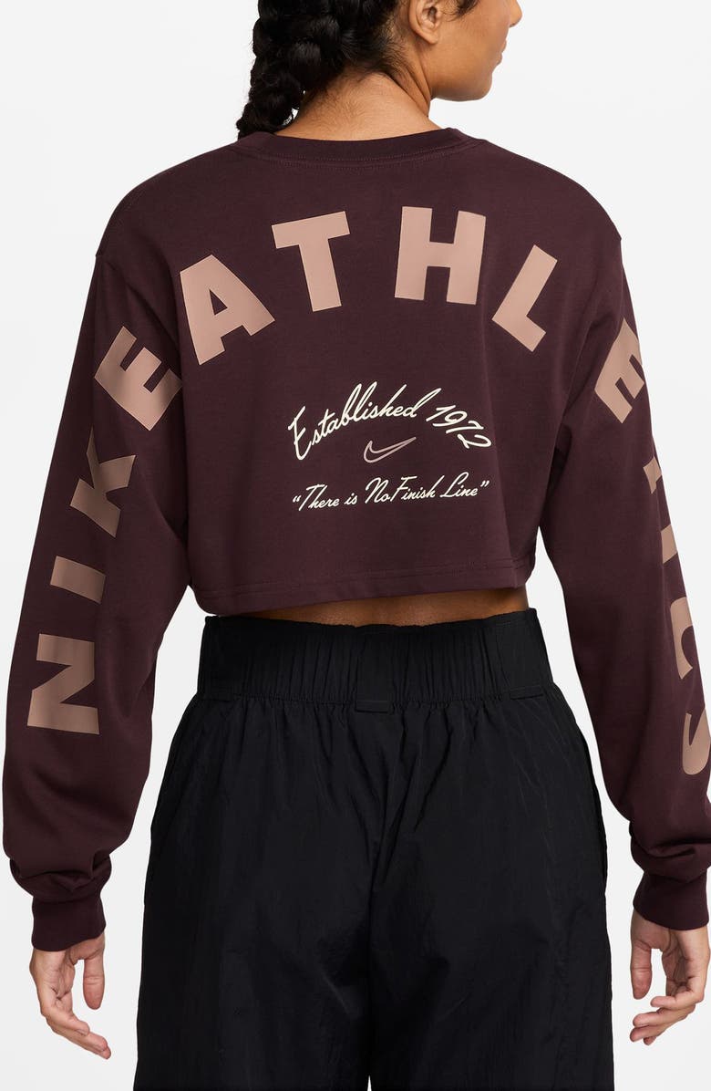 Nike Sportswear Long Sleeve Crop T-Shirt, Alternate, color, Burgundy Crush