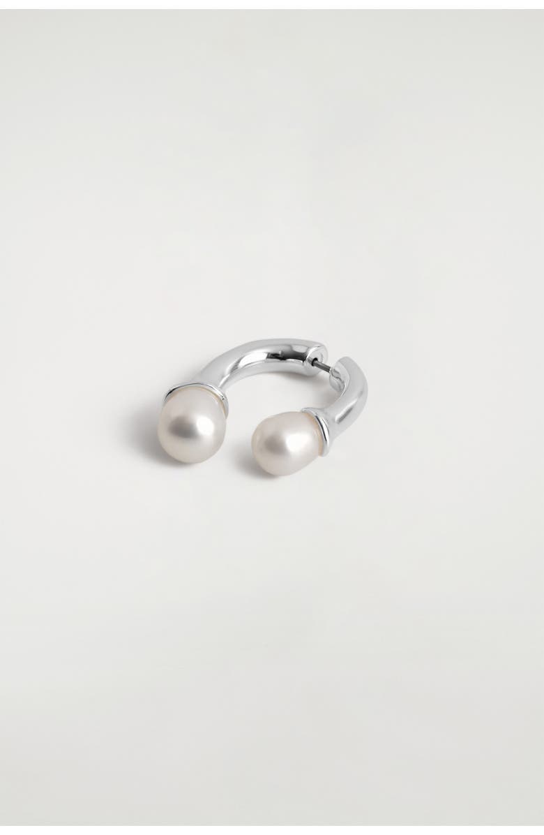 COS Arched Freshwater Pearl Earrings, Alternate, color, Silver