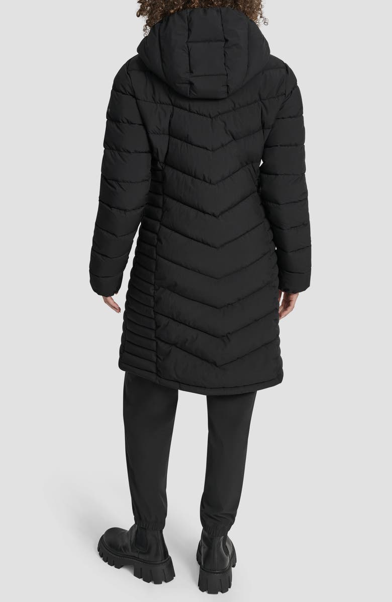 DKNY Cire Packable Hooded Longline Puffer Jacket, Alternate, color, Ebony Stretch