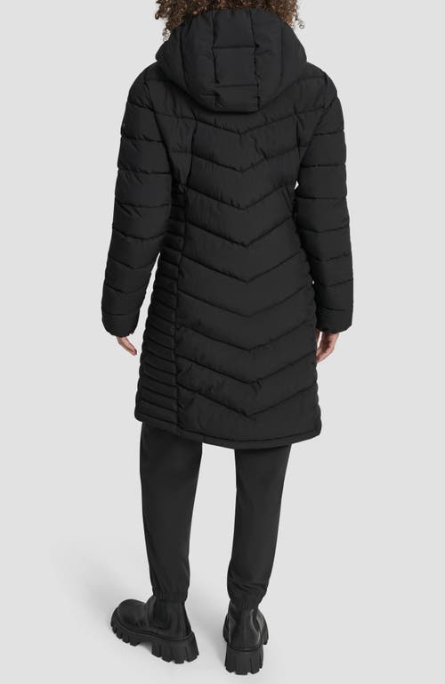 Dkny Cire Packable Hooded Longline Puffer Jacket In Black