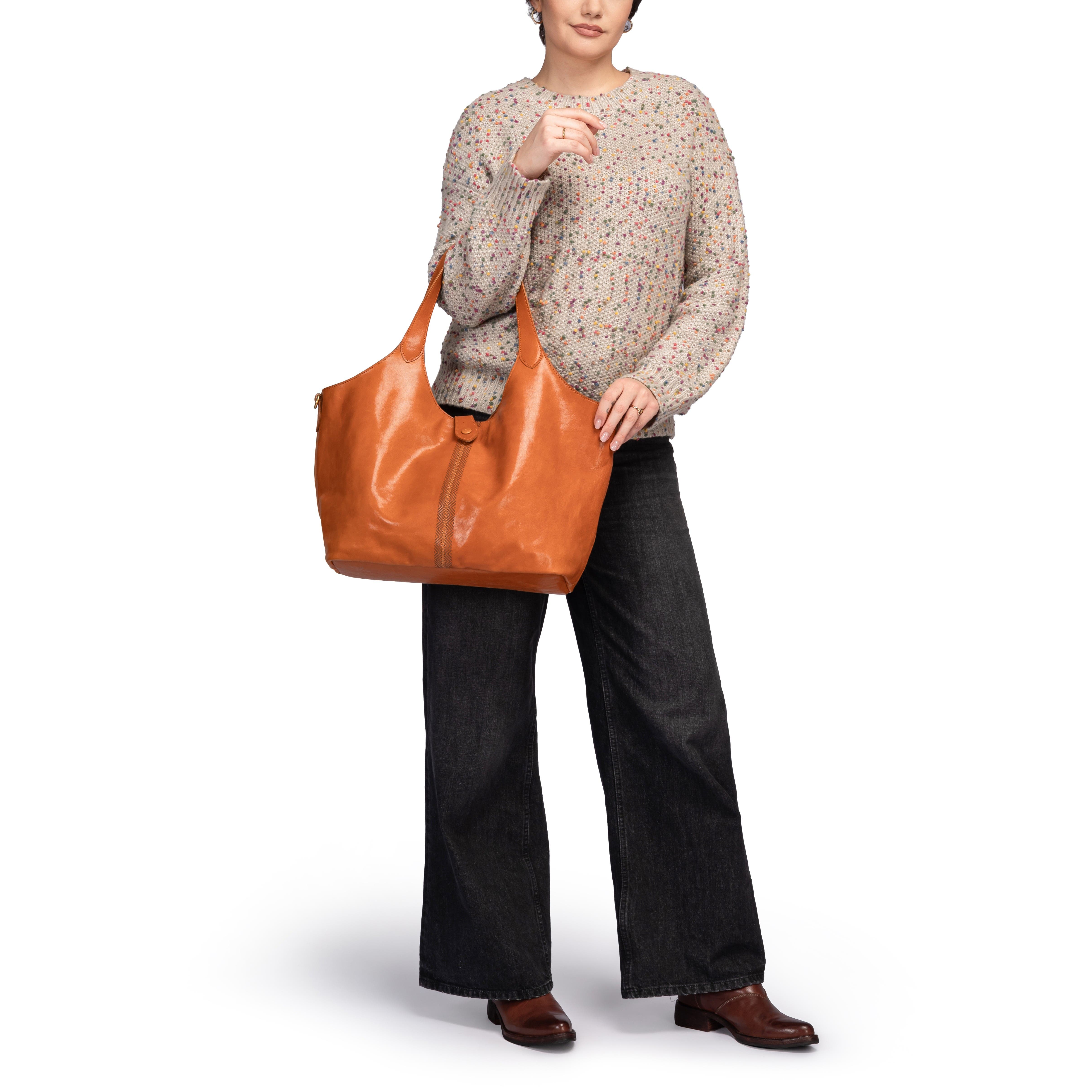 Marigold Genuine Leather Spacious Refined Carryall Tote, Alternate, color, Caramel