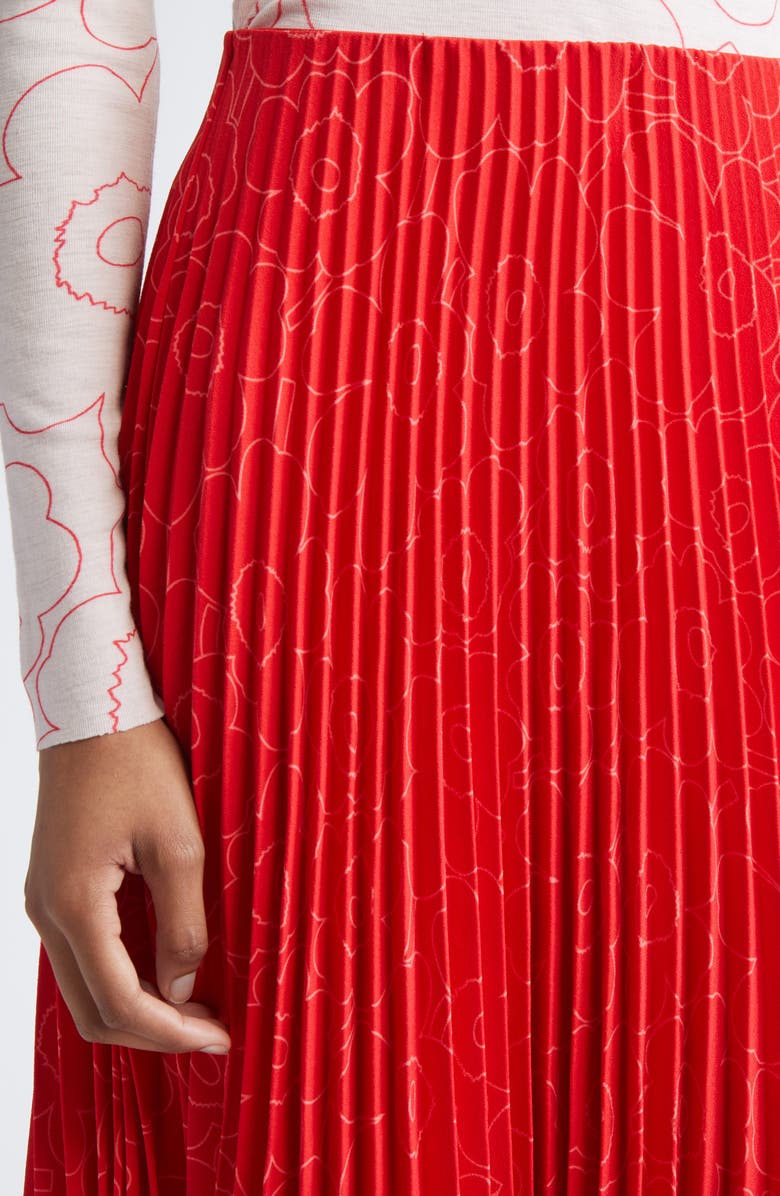 Marimekko Myy Piirto Unikko Floral Pleated Midi Skirt, Alternate, color, Red Bright Red