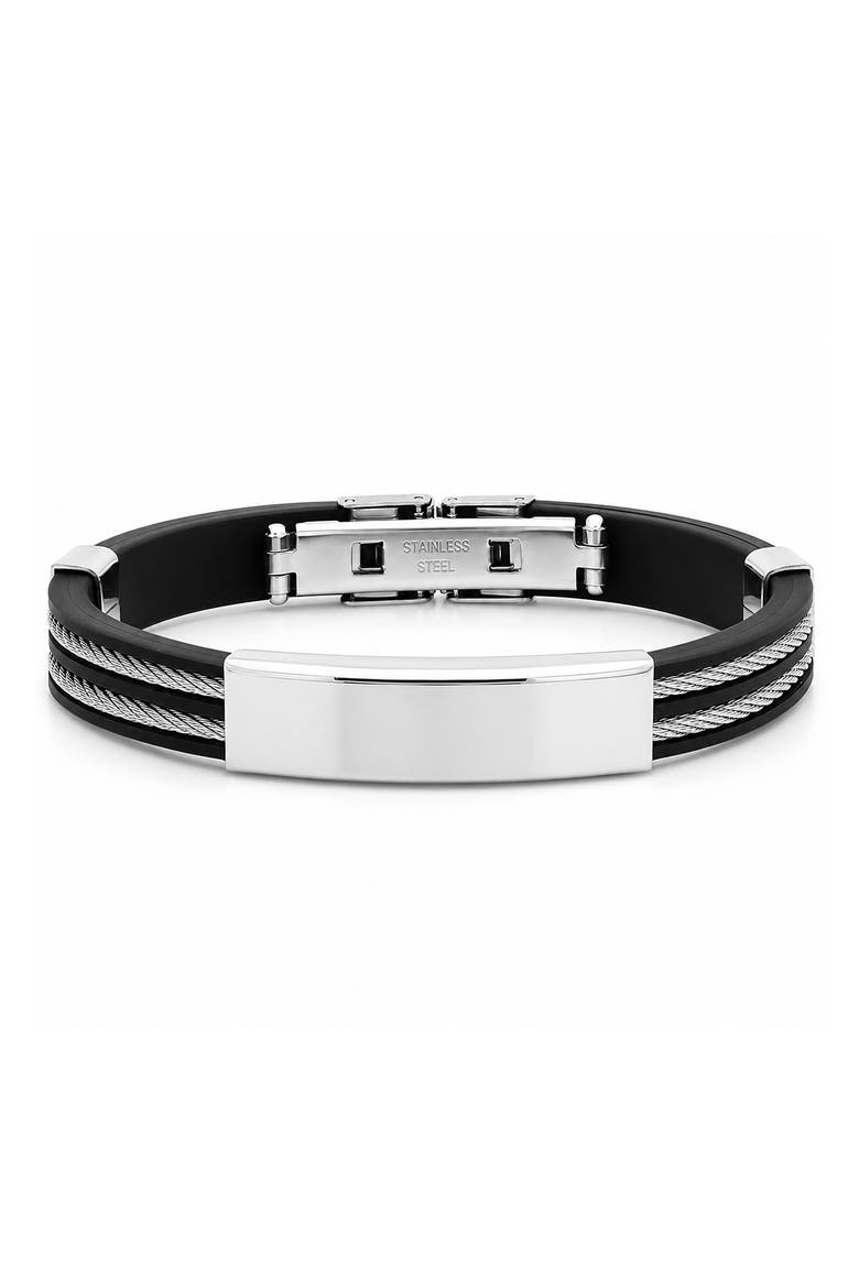 Stainless Steel Cross ID Plate Bracelet, Main, color, BLACK