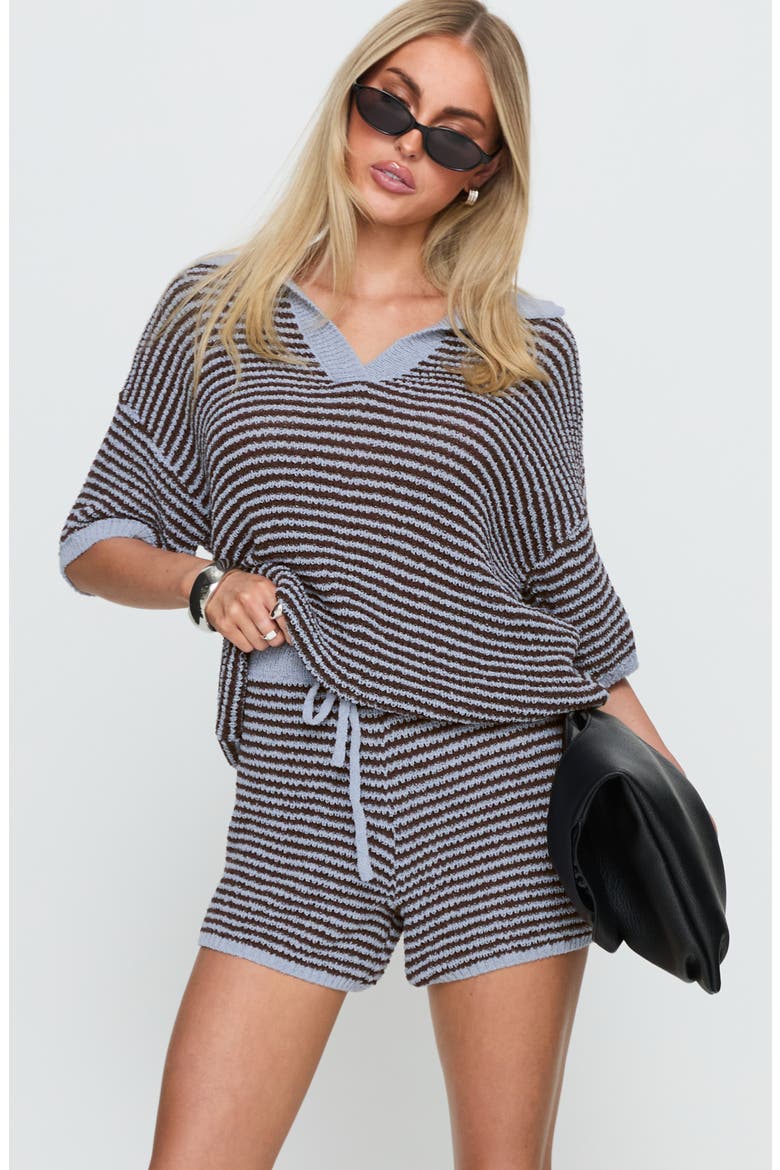 Serenique Knit Striped Shorts, Alternate, color, BLUE / CHOCOLATE
