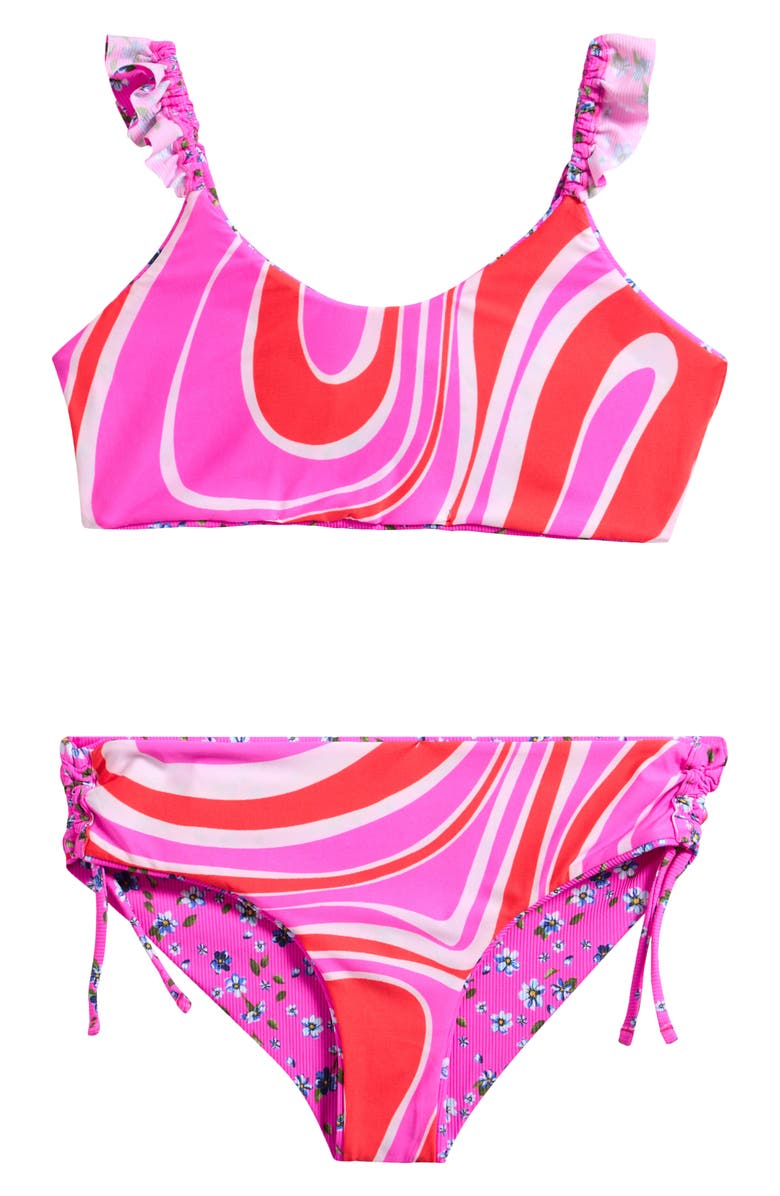 Maaji Kids' Happy Flower Mango Reversible Two-Piece Swimsuit, Alternate, color, Pink