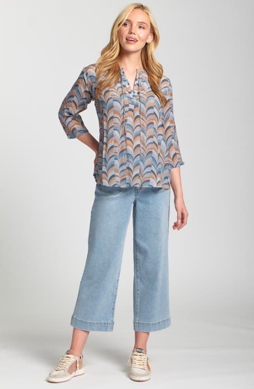 Apny Print Tassel Split Neck Chiffon Top In Multi