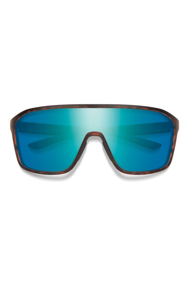 Boomtown 135mm ChromaPop™ Polarized Shield Sunglasses, Main, color, MATTE TORTOISE / CHROMAPOP POLARIZED OPAL MIRROR