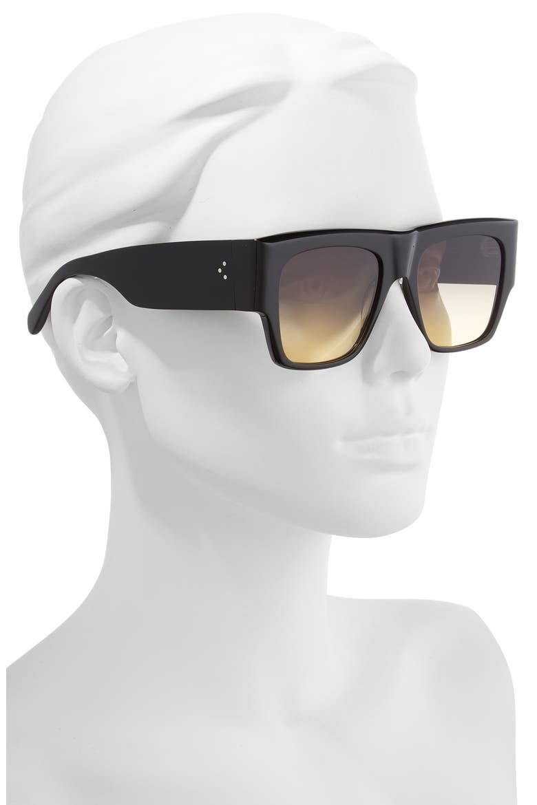 56mm Gradient Flat Top Sunglasses, Alternate, color, SHINY BLCK/YELL GREY GRAD