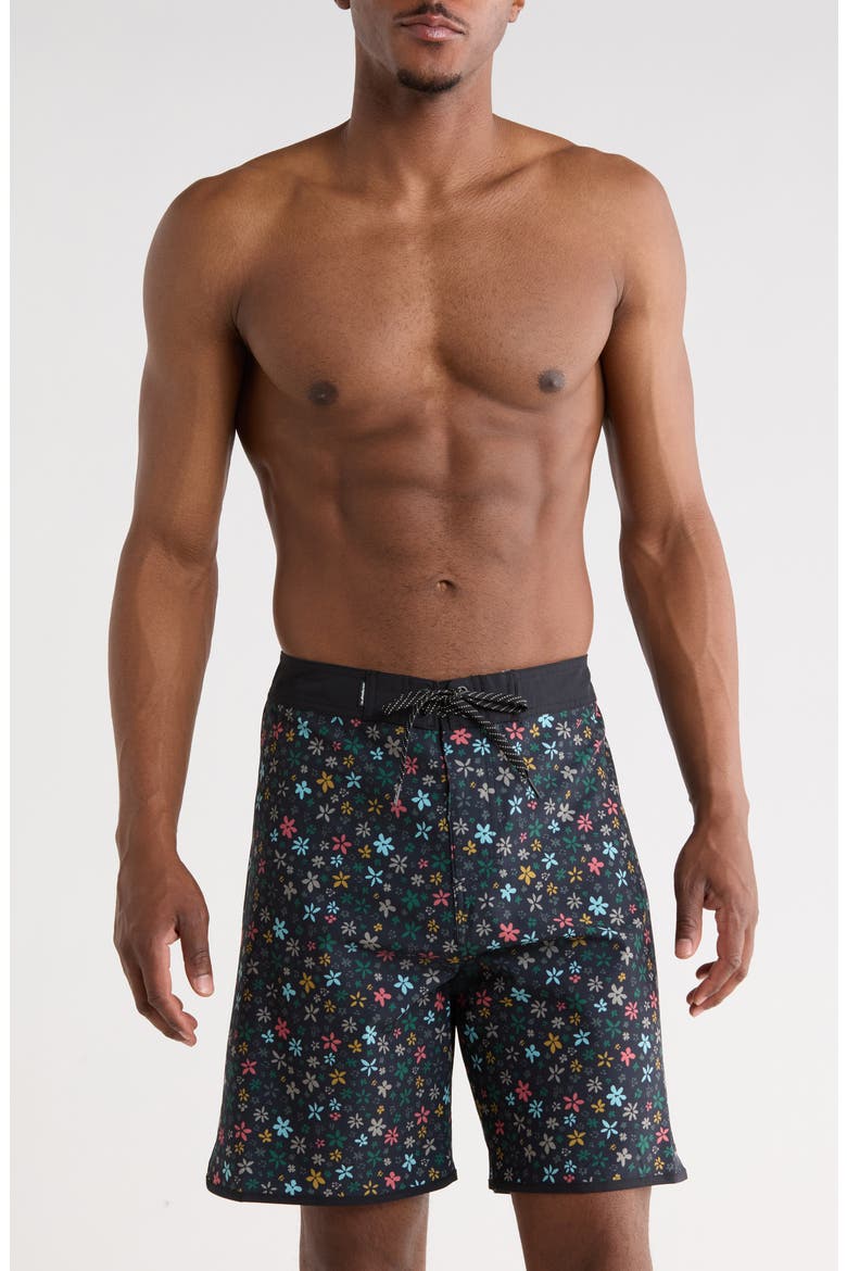 Surfsilk Scallop Ditsy Board Shorts, Main, color, BLACK